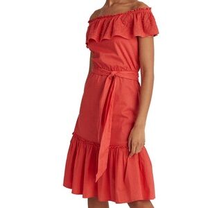 Ralph Lauren Pink Ruffled Tie Front Midi Dress